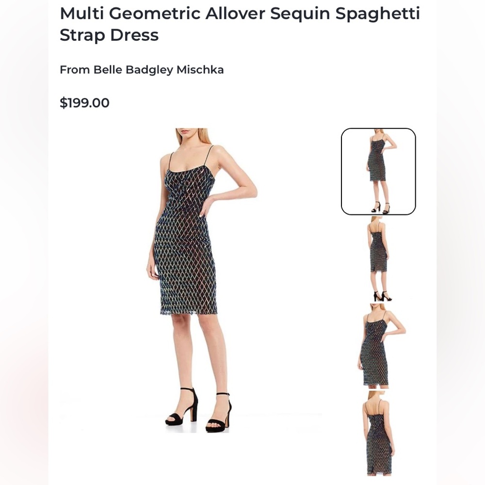NWT belle Badgley Mischka all over sequin spaghetti strap dress. Size 12.